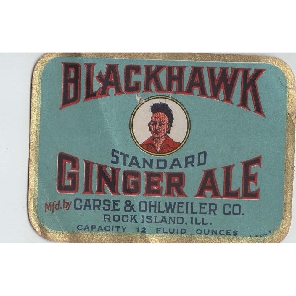 Vintage Blackhawk Ginger Ale Label Rock Island IL Carse & Ohlweiler Chromolith - Picture 1 of 2